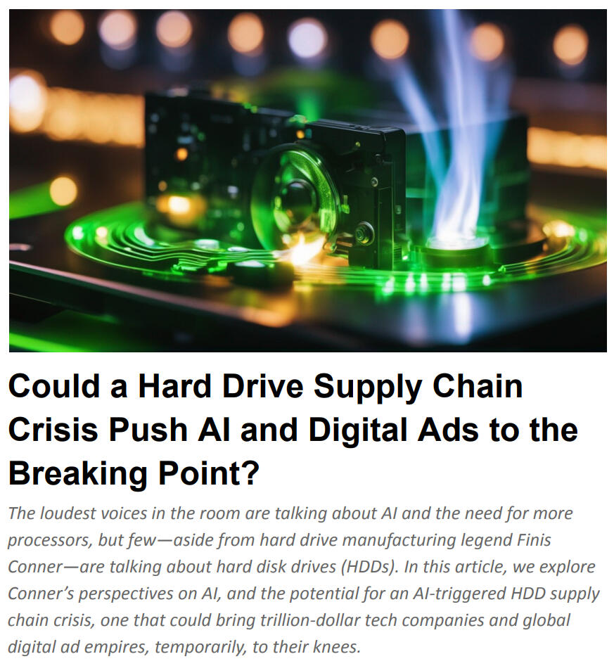 September 2023 guest blog post: For multiple Fortune 500 company founder and co-founder of Seagate, Finis Conner. The article warns about the potential for a global hard disk drive supply chain crisis.